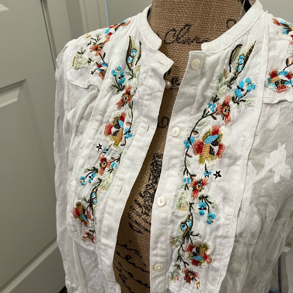 Beautiful embroidered button down blouse